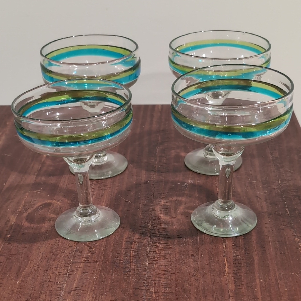 Set of Four Striped Margarita Glasses